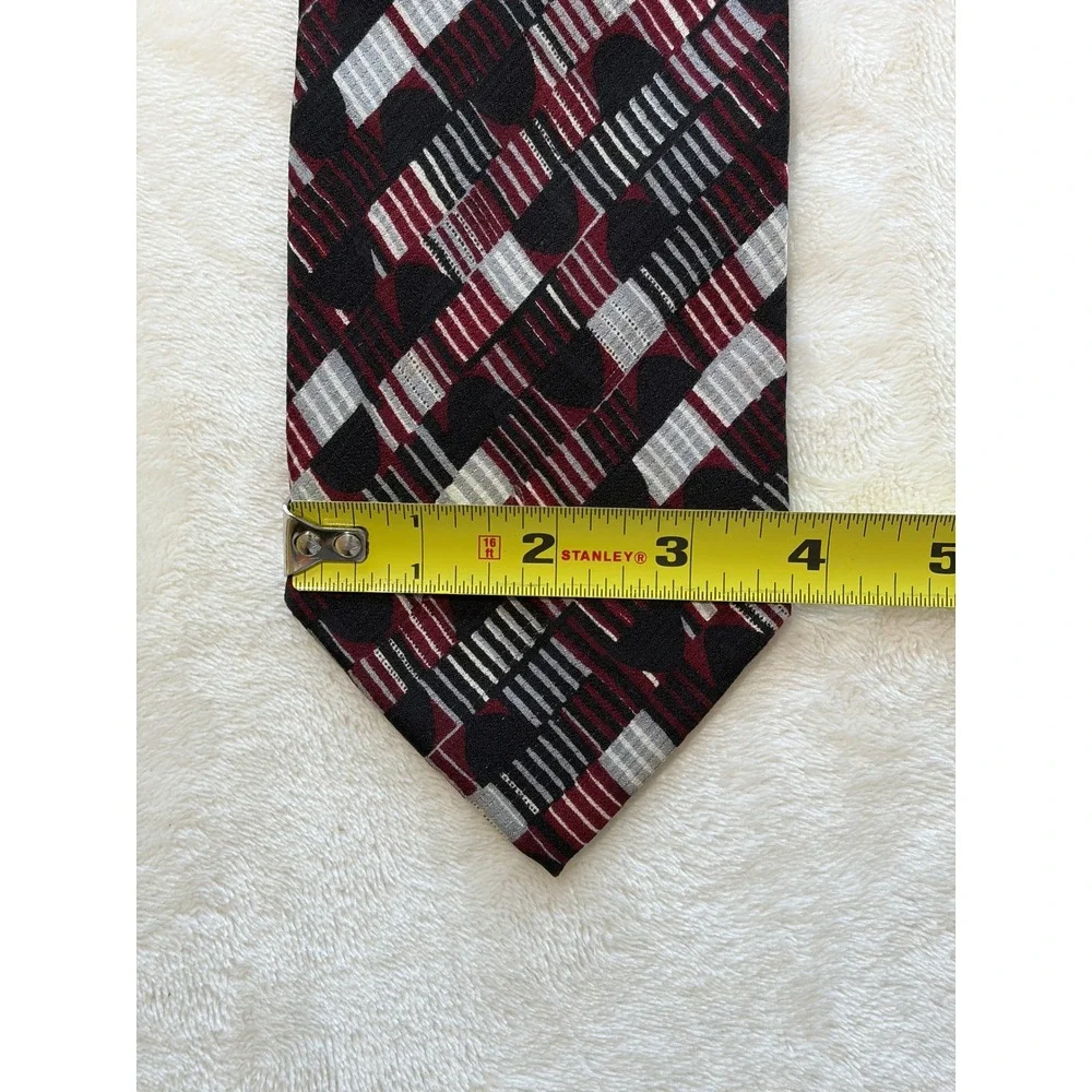 Bruno Piattelli Burgundy Geometric Silk Necktie Men OS Excellent